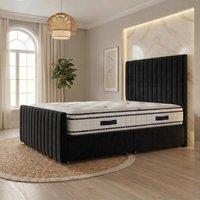 Somnior Eleanor Velvet Divan Bed Mattress No Draw 54 Headboard 22 Footboard in Black | Size: Small Single