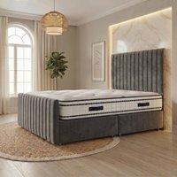 Somnior Eleanor Velvet Divan Bed Mattress No Draw 54 Headboard 22 Footboard in Charcoal | Size: Single