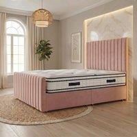 Somnior Eleanor Velvet Divan Bed Mattress No Draw 54 Headboard 22 Footboard in Pink | Size: Small Single