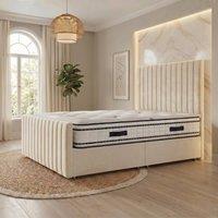 Somnior Eleanor Velvet Divan Bed Mattress No Draw 54 Headboard 22 Footboard in Ivory | Size: Single