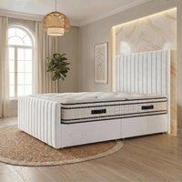 Somnior Eleanor Velvet Divan Bed Mattress No Draw 54 Headboard 22 Footboard in White | Size: Single