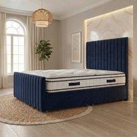Somnior Eleanor Velvet Divan Bed Mattress No Draw 54 Headboard 22 Footboard in Navy | Size: Single