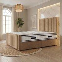 Somnior Eleanor Velvet Divan Bed Mattress No Draw 54 Headboard 22 Footboard in Beige | Size: Single