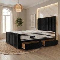 Somnior Eleanor Velvet Divan Bed Mattress 2 Draw 54 Headboard 22 Footboard in Black | Size: Single