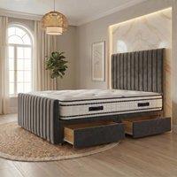 Somnior Eleanor Velvet Divan Bed Mattress 2 Draw 54 Headboard 22 Footboard in Charcoal | Size: Single