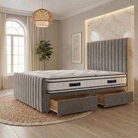 Somnior Eleanor Velvet Divan Bed Mattress 2 Draw 54 Headboard 22 Footboard in Silver | Size: Single