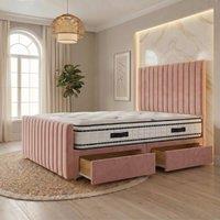 Somnior Eleanor Velvet Divan Bed Mattress 2 Draw 54 Headboard 22 Footboard in Pink | Size: Single