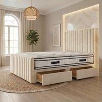 Somnior Eleanor Velvet Divan Bed Mattress 2 Draw 54 Headboard 22 Footboard in Ivory | Size: Single