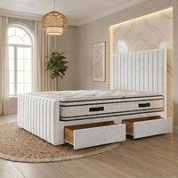 Somnior Eleanor Velvet Divan Bed Mattress 2 Draw 54 Headboard 22 Footboard in White | Size: Single