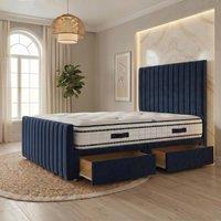 Somnior Eleanor Velvet Divan Bed Mattress 2 Draw 54 Headboard 22 Footboard in Navy | Size: Single