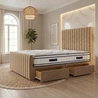 Somnior Eleanor Velvet Divan Bed Mattress 2 Draw 54 Headboard 22 Footboard in Beige | Size: Single