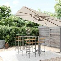 Berkfield Home 5 Piece Garden Bar Set Grey Poly Rattan& Solid Wood Acacia