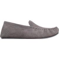 SNUGRUGS Men's Leo, Suede Loafer Moccasin Slippers with Checked Cotton Inner & Rubber Sole in Grey | Size: 9
