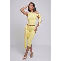 STYLEWISE Women's Tie Drop Shoulder Top & 34 Legging Co-ord - Slinky - Two Piece Set in Yellow | Size: 10