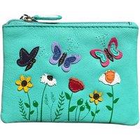 Mala leather Women's Sophia Floral Butterflies RFID Coin Purse in Turquoise