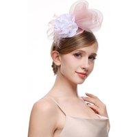 PEACH ACCESSORIES Women's Mesh Fascinator with White Floral Accent in Dusty Pink