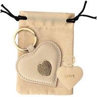 Love EMVY Women's Signature Heart Collection Leather Keyring with Gift Dust Bag in Stone | Size: Small