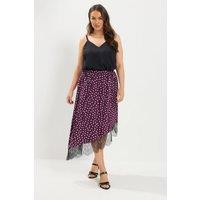 Yours Women's Polka Dot Lace Asymmetric Hem Skirt in Purple | Size: 14