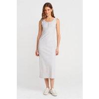 Dilvin Women's Ribbed Midi Bodycon Dress With Buttons in Light Grey | Size: Small
