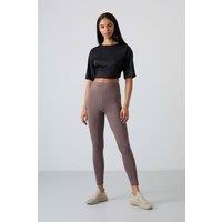 Tommy Life Women's High-Waist Cotton Elastane Leggings in Taupe | Size: Medium