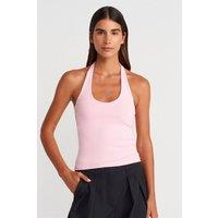 Dilvin Women's Ribbed Halterneck Sleeveless Blouse in Light Pink | Size: Medium