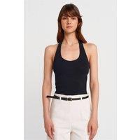 Dilvin Women's Ribbed Halterneck Sleeveless Blouse in Black | Size: Medium