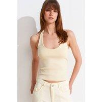 Dilvin Women's Ribbed Halterneck Sleeveless Blouse in Cream | Size: Large