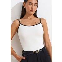 Dilvin Women's Color Block Ribbed Sleeveless Blouse in White | Size: Small