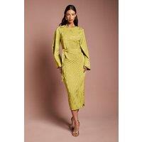 Coast Women's Long Flare Sleeve Pleated Jacquard Midi Dress in Olive | Size: 14