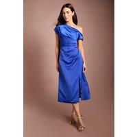 Coast Women's Off Shoulder Satin Side Tie Midi Dress in Cobalt | Size: 12