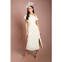 Coast Women's Off Shoulder Satin Side Tie Midi Dress in Lemon | Size: 12