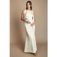 Coast Women's Honoured Sleeveless High Neck Tie Shoulder Satin Maxi Bridesmaid Dress in Lemon | Size: 16