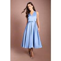 Coast Women's Bow Trim V Neck Volume Skirt Midi Dress in Slate Blue | Size: 8