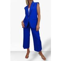 Paulo Due Women's 2 Piece Sleeveless Waistcoat & Cropped Leg Trouser Suit in Royal | Size: 18