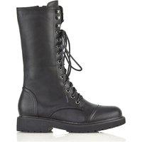 XY London Women's 'Mulan' Knee High Chunky Mid-Calf Military Lace up Combat Boots in Black | Size: 3