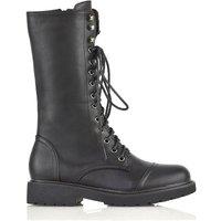 XY London Women's 'Mulan' Knee High Chunky Mid-Calf Military Lace up Combat Boots in Black | Size: 6