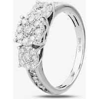 T.H.Baker Women's 9ct White Gold 1.00ct Diamond Cluster Trilogy Ring in Silver | Size: Large