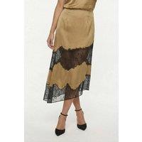 Lily and Lionel Women's Elenor Lace Insert Midi Skirt in Olive | Size: 12