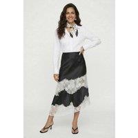 Lily and Lionel Women's Elenor Lace Insert Midi Skirt in Black | Size: 10