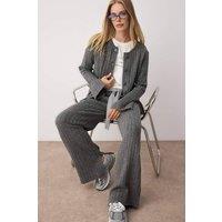 WOVCOR Women's 2-Piece Soft Texture Knit Sweater & Wide Leg Pants Set in Dark Grey | Size: Large