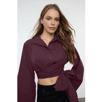 WOVCOR Women's Tie-Front Woven Shirt With Regular Fit in Plum | Size: 8