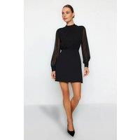 WOVCOR Women's Ribbed Knit High Neck Long Sleeve Bodycon Maxi Dress in Black | Size: Large