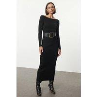 WOVCOR Women's Midi Ribbed Knit Maxi Dress in Black | Size: Large
