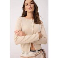 WOVCOR Women's Soft Textured Knit Cardigan With Button Detail in Beige | Size: Small
