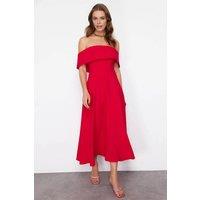WOVCOR Women's Off-Shoulder Midi Dress in Red | Size: 8