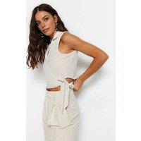 WOVCOR Women's Sleeveless Wrap Tie Side Tailored Cropped Top in Beige | Size: 4