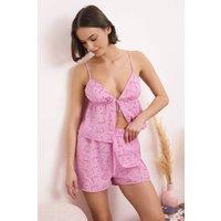 WOVCOR Women's Floral Embroidered Lined Cami Top & Shorts Pyjama Set in Pink | Size: 12