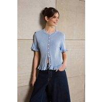 WOVCOR Women's Flower Button Detail Crew Neck Knit Blouse in Light Blue | Size: Small