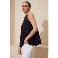 WOVCOR Women's Relaxed Crew Neck Sleeveless Stitched Detail Knitted Blouse in Black | Size: XS