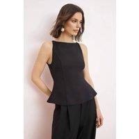 WOVCOR Women's Back Bow Detail Peplum Woven Blouse in Black | Size: 6